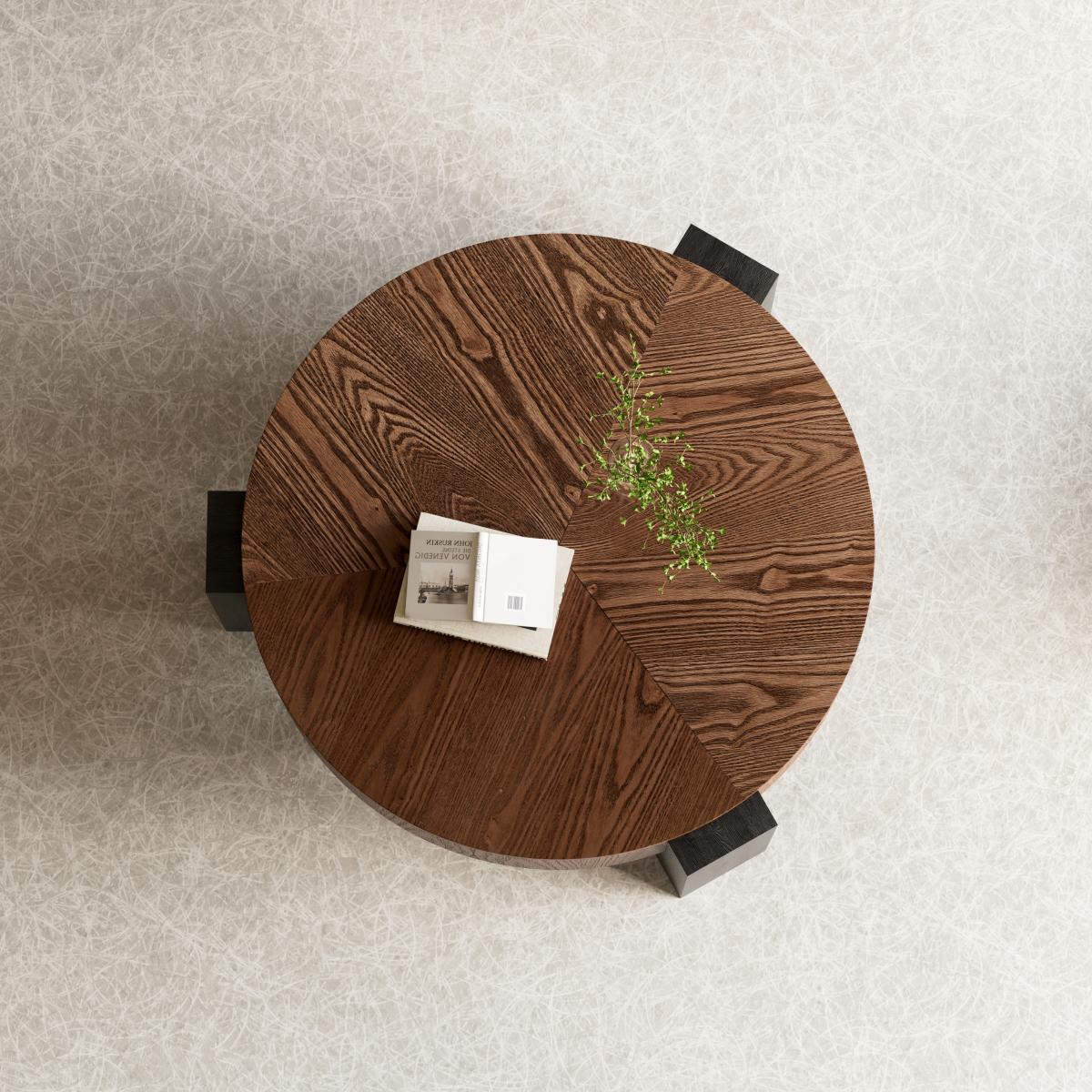 33'' Round Coffee Table with Hidden Storage, Modern Wabi-Sabi Wood Parquet Veneer Top Table, 3 Block Legs Sturdy Center Accent Table for Living Room, Small Space 33'' Round Coffee Table with Hidden Storage, Modern Wabi-Sabi Wood Parquet Veneer Top Table, 3 Block Legs Sturdy Center Accent Table for Living Room, Small Space