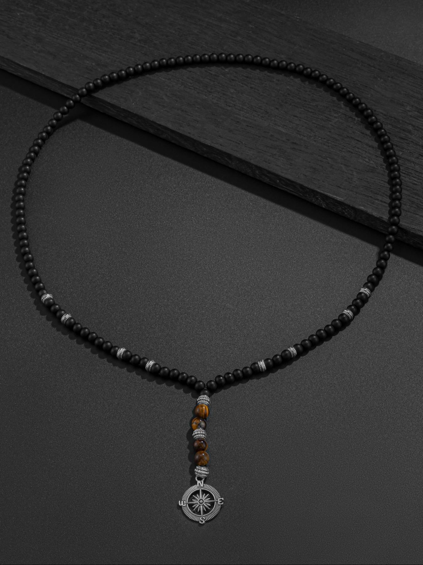 Men's Vintage Compass Design Pendant Necklace, Fashionable Beaded Necklace for Party, Daily Decor, Trendy All-match & Exquisite Jewelry for Birthday Gift, Modern Versatile Accessories