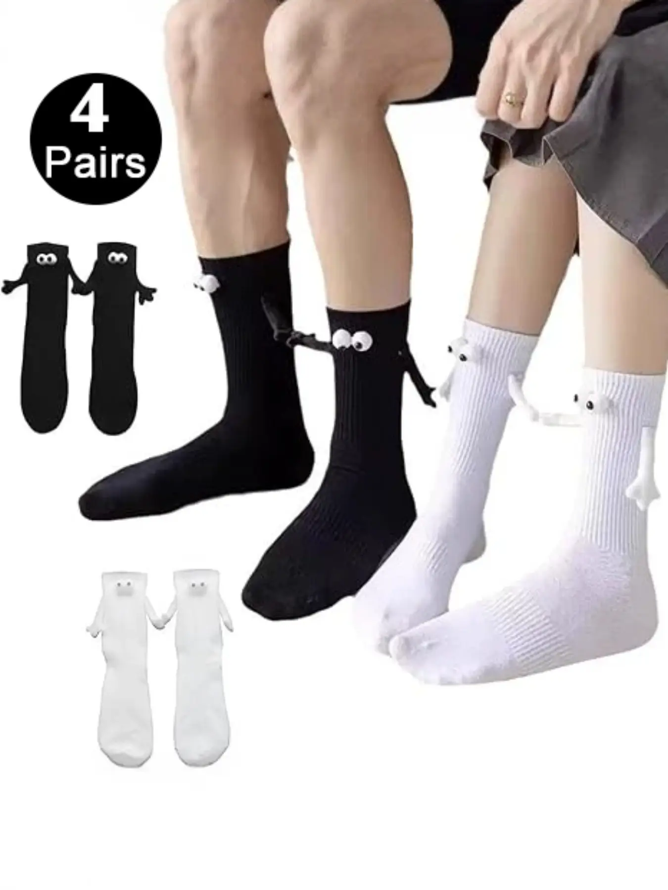 4 Pairs Magnetic Handheld Socks, Fun Creative Funky Socks for Kids and Adults, Perfect for Dates, Gifts, and Novelty Presents