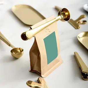 Two-in-one Stainless Steel Coffee Spoon Sealing Clip Kitchen Gold Accessories Recipient Cafe Expresso Cucharilla Decoration