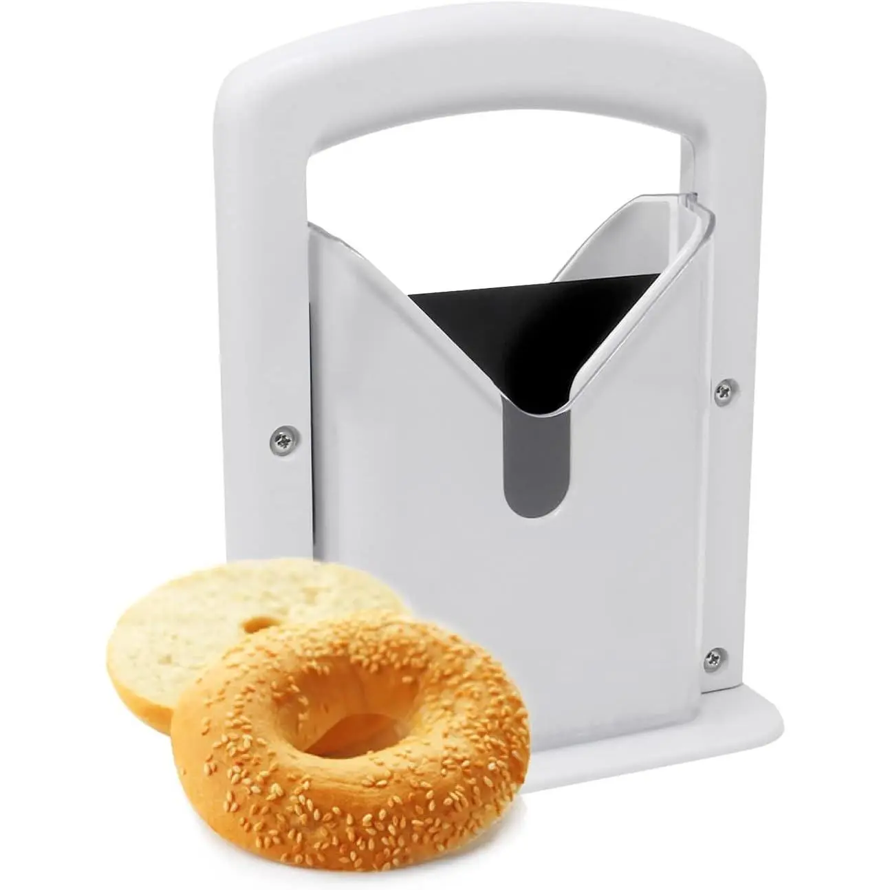 Bagel Slicer, Perfect for Bagels, Cutter, Safety Handle, Stainless Steel (white), 6.8x3.7x8.8inch