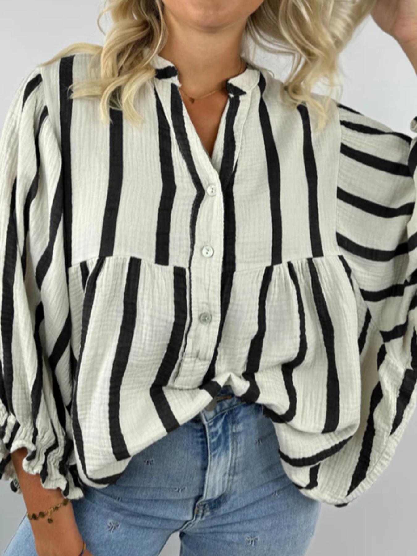 Women's Striped Print Long Sleeves Shirt, Casual Soft Top for Daily Wear, Ladies Clothes for All Seasons, Blouse