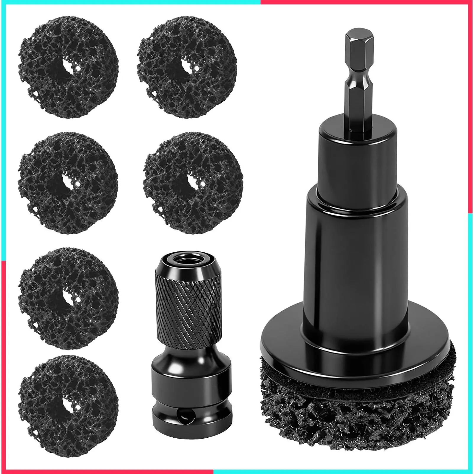 Wheel Hub Resurfacing Kit - Wheel Stud and Hub Cleaner for Quick Rust Removal on Lug Studs and Brake Rotors, Includes 7 Cleaning Pads, Fits 1/2" Wrenches or Electric Drills, Car Maintenance Tool
