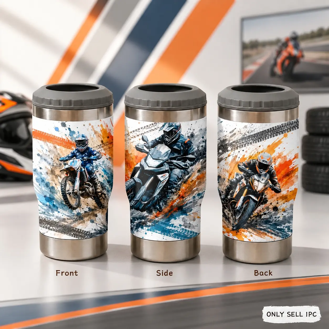 Motocross Rider 4-in-1 Can Cooler Cup – Stainless Steel Flask Vacuum Insulated Beer & Soda Holder for Dirt Bike Racing, Camping, BBQ, Outdoor Sports, Adventure Life, Rider Gift
