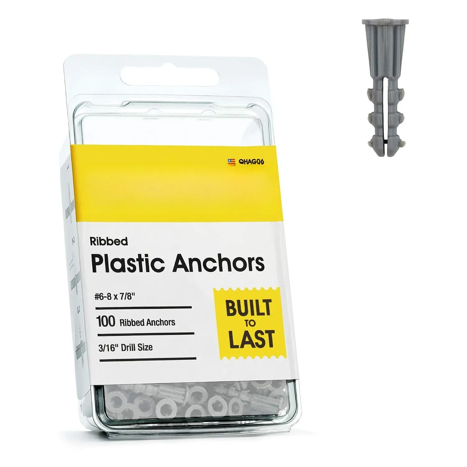 Drywall Anchors  Ribbed Lightweight Plastic Anchors for Hollow Walls – Wall  Anchor Kit for Pictures, Artwork & Light Duty Anchoring Application (#6-8 x 7/8")