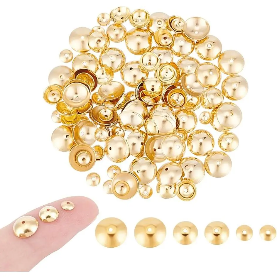 Plated Apetalous Flower Bead Caps, 180-Count Stainless Steel Spacer Beads & End Charms (4/6/8mm Sizes) for Jewelry Craft, Bracelet Making with Plated Finish