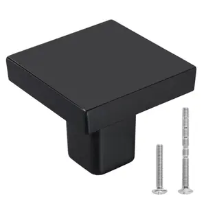 VEVOR Cabinet Knobs, 10 Pieces Simple Contemporary Black Zinc Alloy Square Knobs (1.18 x 1.18 x 0.98 in), Living Room Drawer Pulls with Screws for Kitchen Cupboards Bathroom Closets