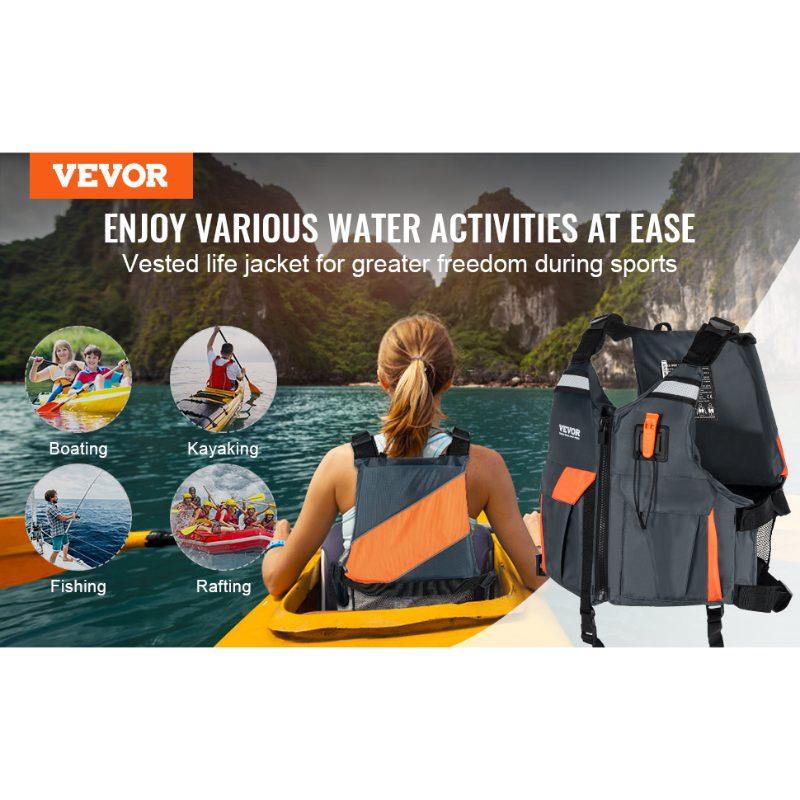 VEVOR Life Vest for Watersports (PFD), Life Jacket with Waterproof Nylon 110N Buoyancy, Life Vest/Jacket for Any Water Activity-Fishing, Kayaking, Surfing and More, Men and Women XL