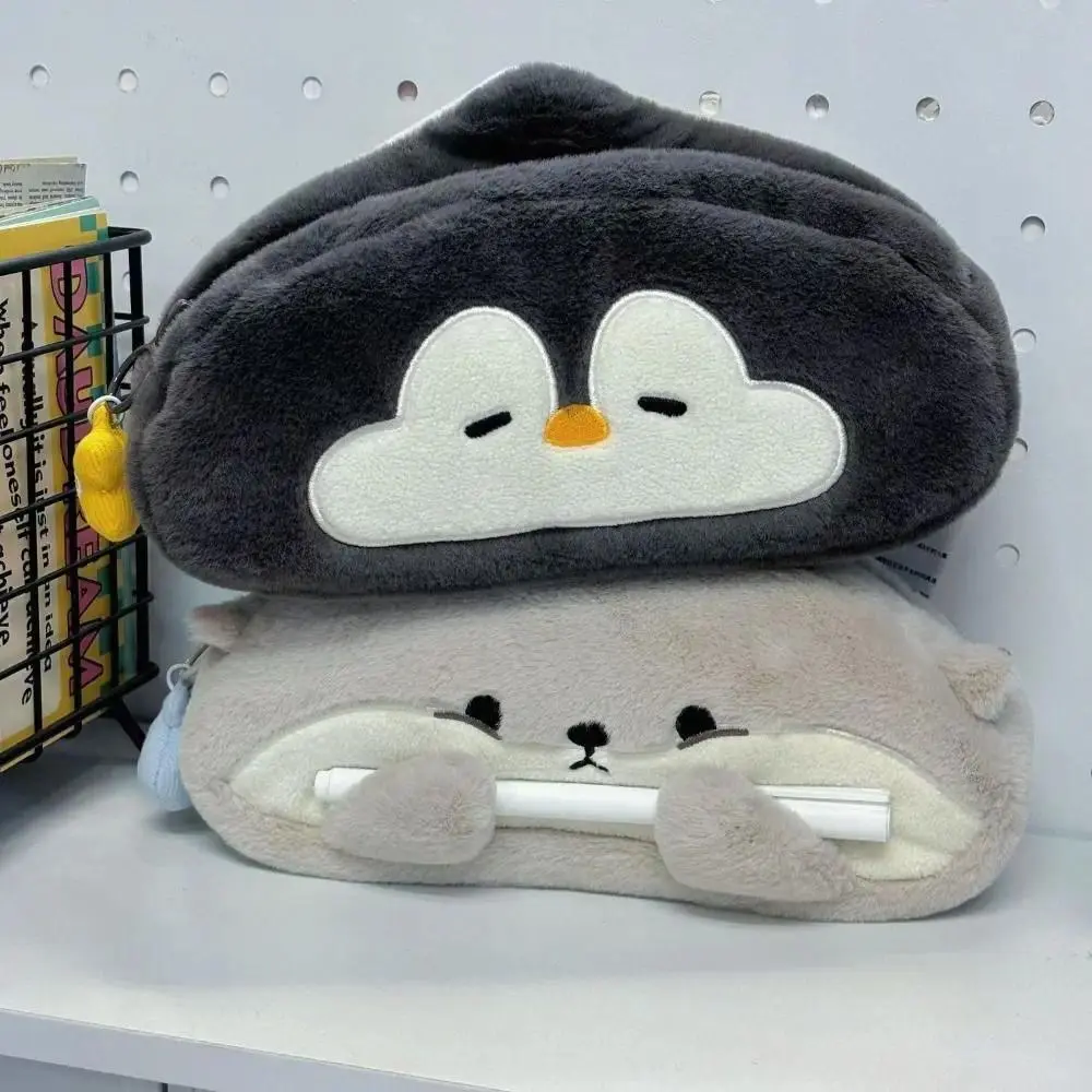 Cute Otter Penguin Plush Pen Bag Large Capacity Pencil Case Cute Cartoon Stationery Storage Bag Student Back To School Gift