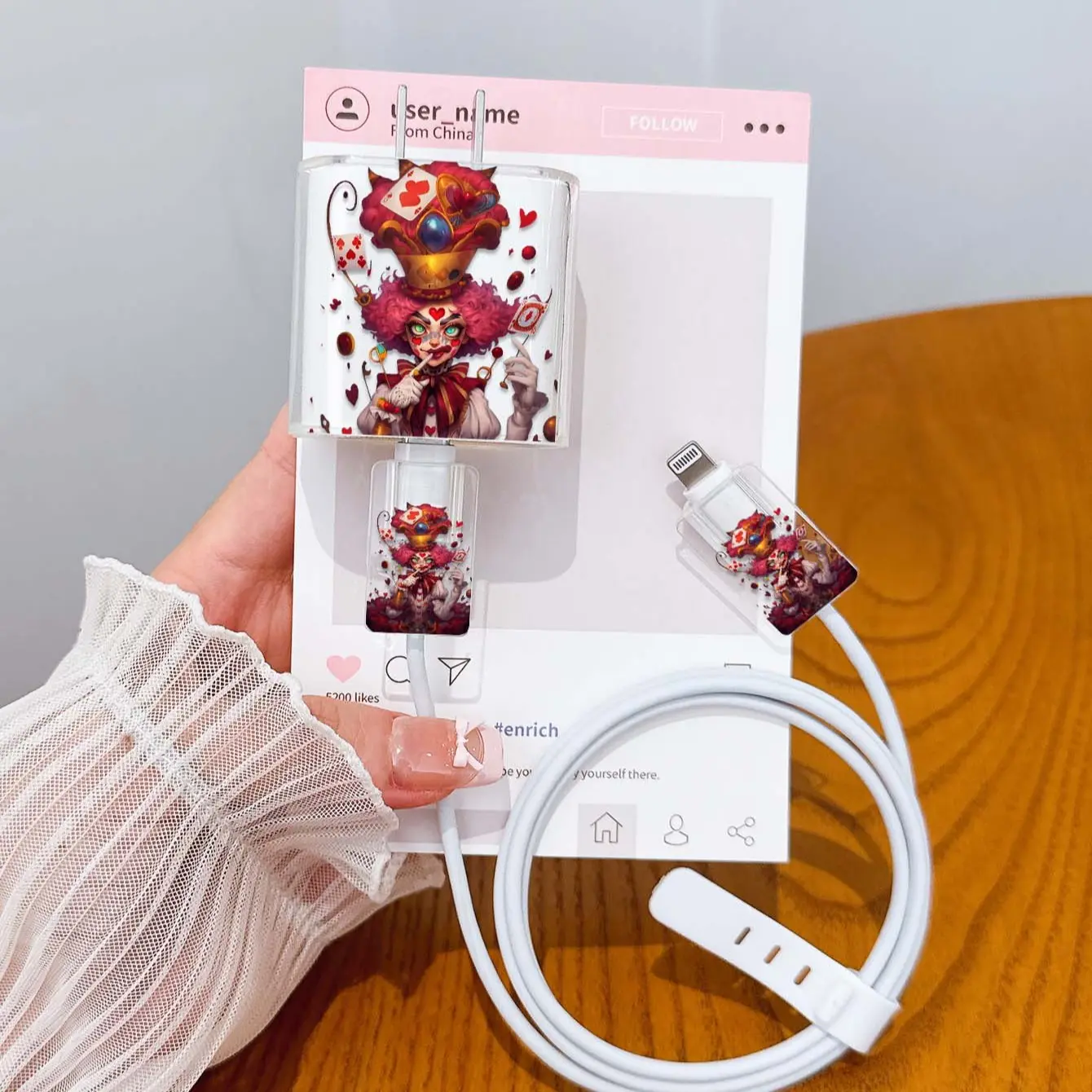 Joker Design Transparent Charger Case, Data Cable Organizer Kit, 20w/18w Adapter, Compatible with Apple 11-17 Pro Max