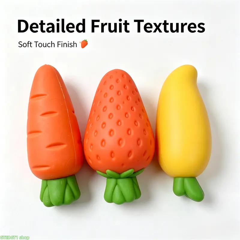 Novelty Writing Eraser, 3D Simulated Fruit Veggie Kid School Supply, Underrated Kawaii Food Shaped Desk Stationery, Mixed Carrot Strawberry Mango Eraser With Soft Touch Texture, Clean Wipe Material For Classroom Homework Daily Desk Learning, [Extra Large