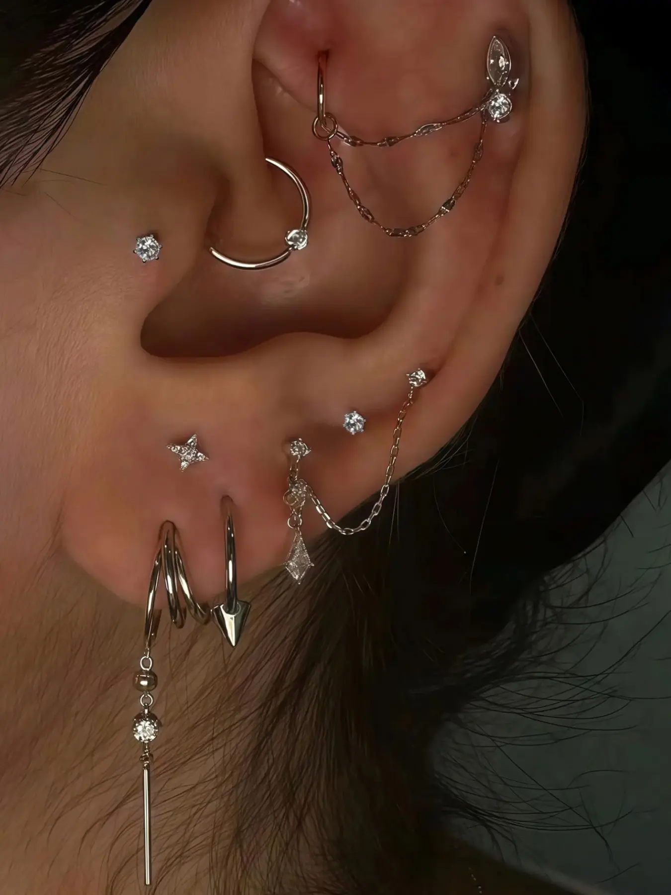 8 Pcs Zircon Chain Earrings Set, Fashion Shimmering, Perfect for Women's Daily Dates, Music Festivals, Party Layered Wear