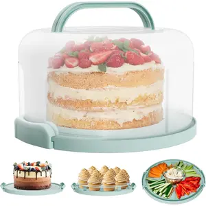 Cake Carrier with Lid and Handle - Multipurpose Cake Stand for 10" Cake Pie Cupcakes, Plastic Round Cake Container for Transport & Storage (Seafoam Green)
