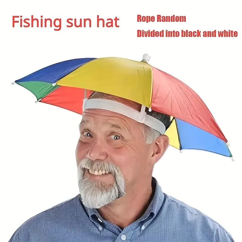 Outdoor sunshade waterproof camping and fishing headwear umbrella, portable foldable fishing hat umbrella