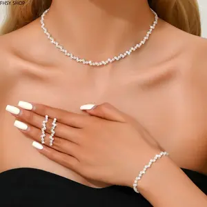 Minimalist Jewelry Set for Women + Quiet Luxury Trend + Geometric Cubic Zirconia Necklace Earrings Bracelet & Ring Set + Dainty Everyday Jewelry + Elegant Stackable Style + Perfect for Work, Date Night & Gifts