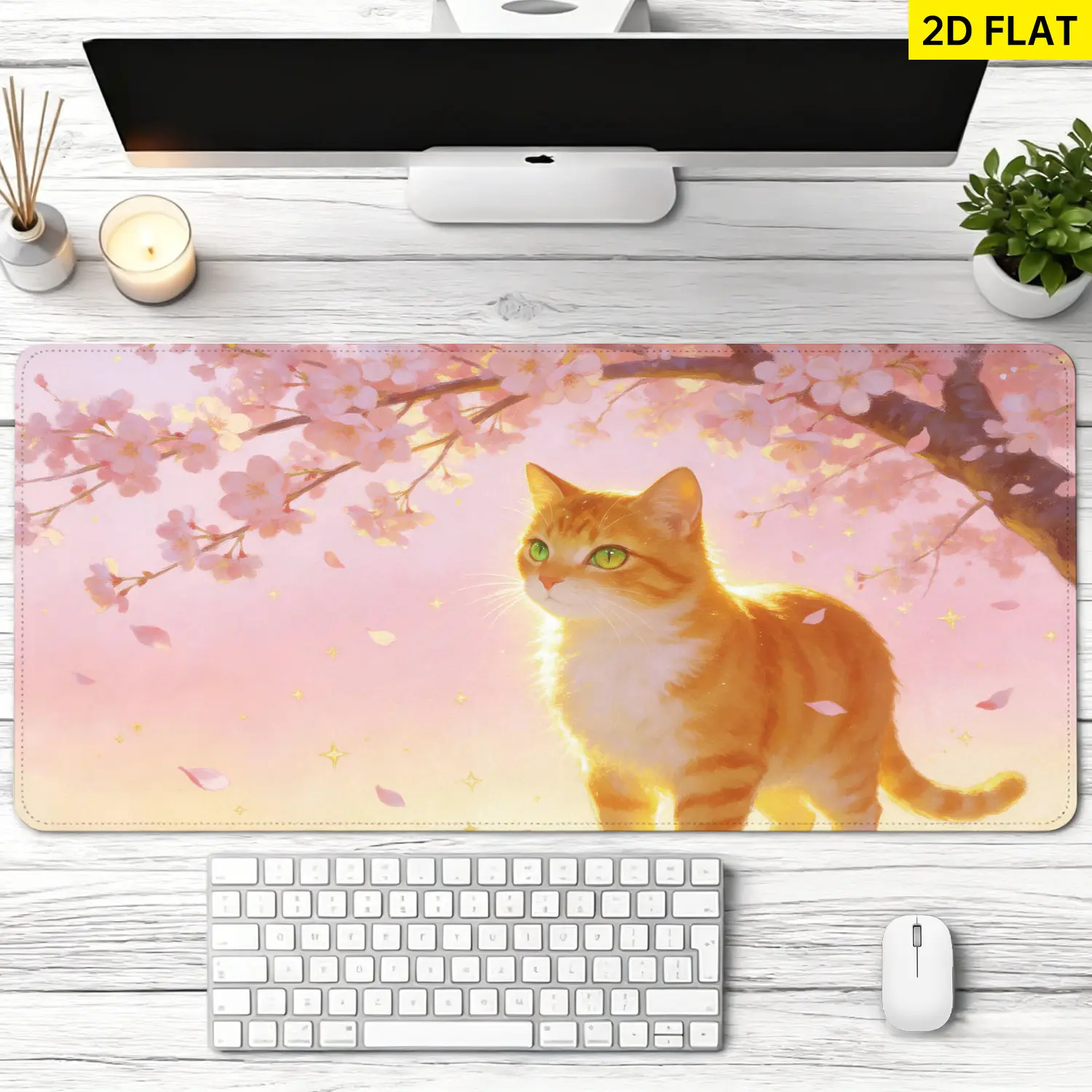 Extra Large cherry blossom cat Mouse Pad,Non Slip Rubber Pad,Desktop Decoration Drotection Pad,Washable,Lock Edge Multi Size,Premium Multipurpose Mousepad For Home,Office,Gift for Family and Friends