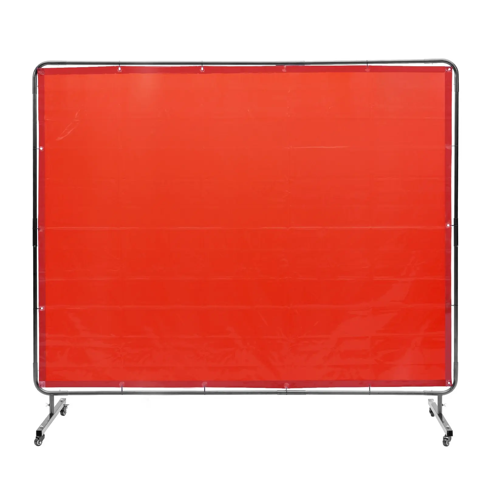 Heavy-Duty Welding Screen With Frame, 6' x 8' Flame-Resistant Vinyl Curtain Shield, Protective Welding Barrier On Four Swivel Wheels (Two Lockable), Movable, Durable, Industrial Grade For Workshop, Welding Safety Red