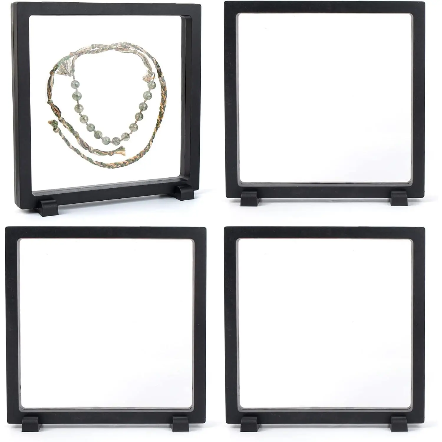 , 4 Pack Black  Floating Frame Display Case 7 x 7 x 0.8 Holder Stands  Storage Box for  Medallion Shells