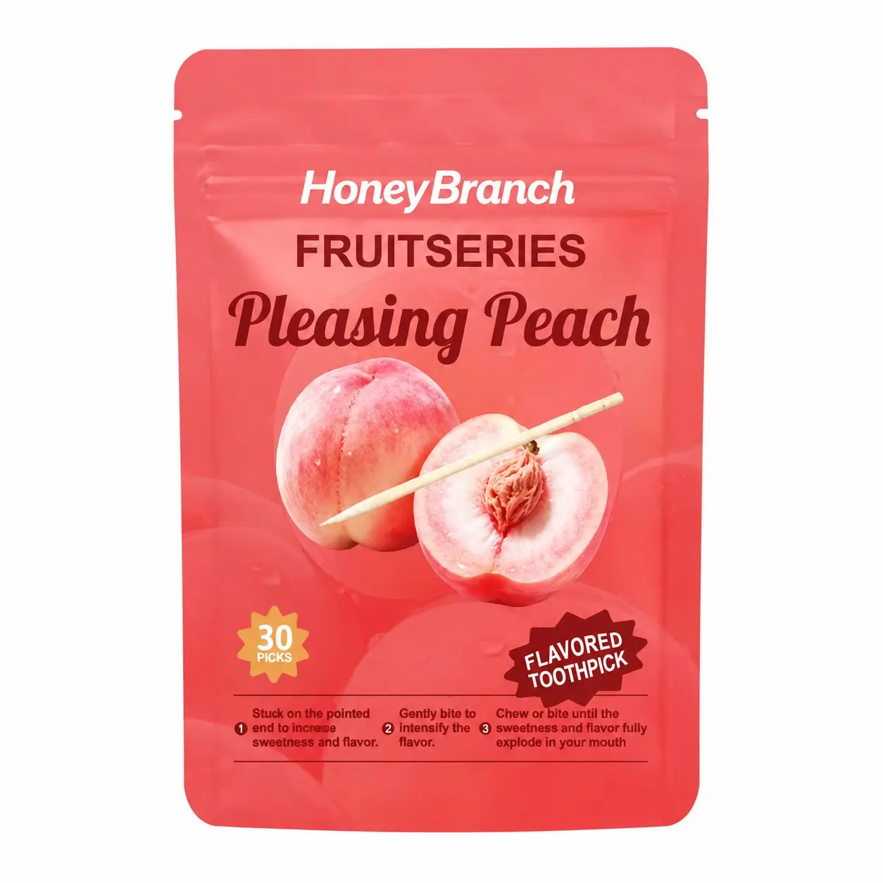 Nicotine-Free Flavorful Toothpicks, Peach Flavor Mixed Mouthwash, 30 Pieces Per Pack, Non-Gmo Vegan, Ideal for Quit Smoking Support