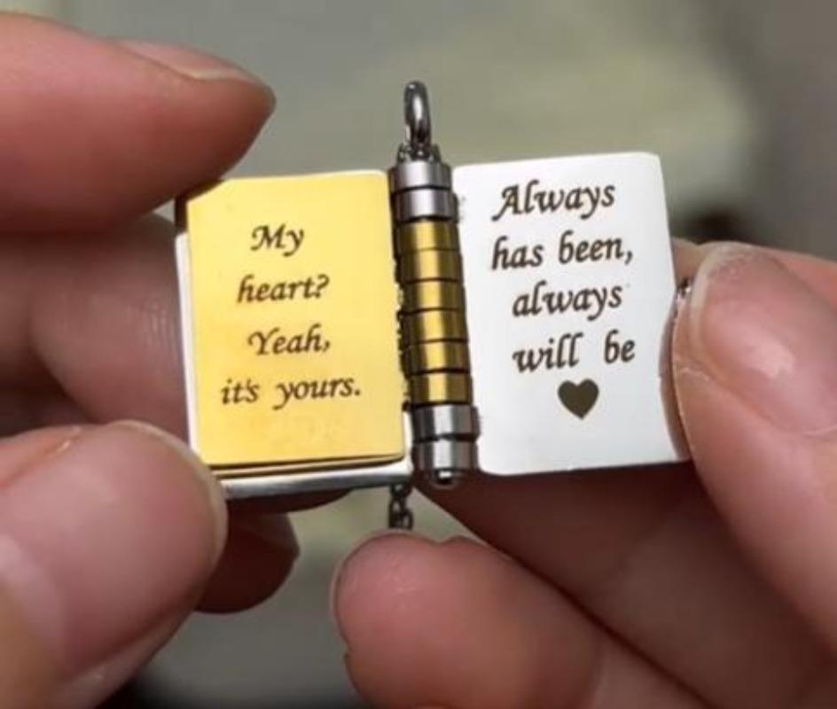 Best Love Ever Book Necklace - Personalized 6-Page Engraved Pendant with Hidden Messages, Openable Flip Design | Adjustable Silver & 18k Gold | Perfect Valentine's Day, Anniversary, Birthday Gift for Lover - A Timeless Love Letter Close To Their Heart