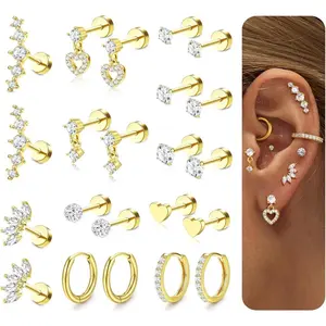 CASSIECA Flat Back Earrings for Women Cartilage Earrings Stacks Hypoallergenic 20G Surgical Stainless Steel Flatback Stud Hoop Earring Set Daith Conch Tragus Helix Piercing Jewelry  DealsForYouDays