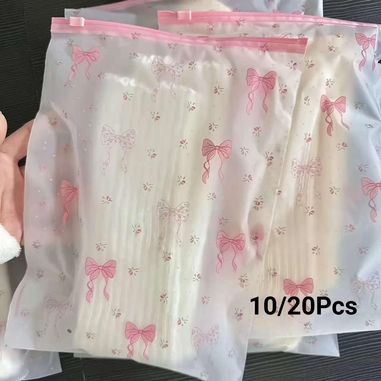 10/20Pcs Bow Sliding Lock Storage Bag, Frosted Bag, Clothing Packaging Bag, Travel Luggage, Underwear, Socks Sealing Bag, Packaging Hair Accessories, Masks, Cosmetics, and Personal Accessories, Sealing Storage Bags