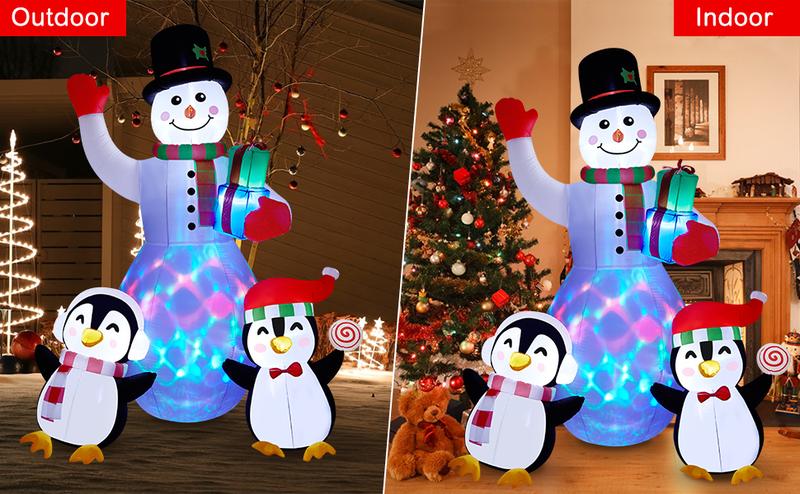 Christmas Inflatables Outdoor Decorations, 8 FT Inflatable Snowman with Penguins, Blow Up Xmas Decorations Clearance Indoor Outdoor Yard Patio Lawn Decor with LED Christmas Lights