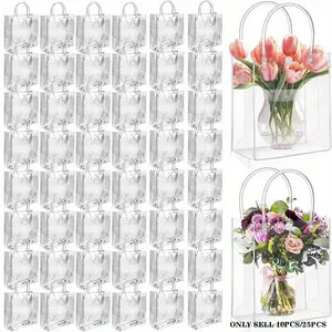 Clear Plastic Bag with Handle, 10/25pcs/set Clear Gift Bag, Party Favor Bag, Candy Tools Bag for Wedding Birthday Baby Shower, Wedding Party Packaging