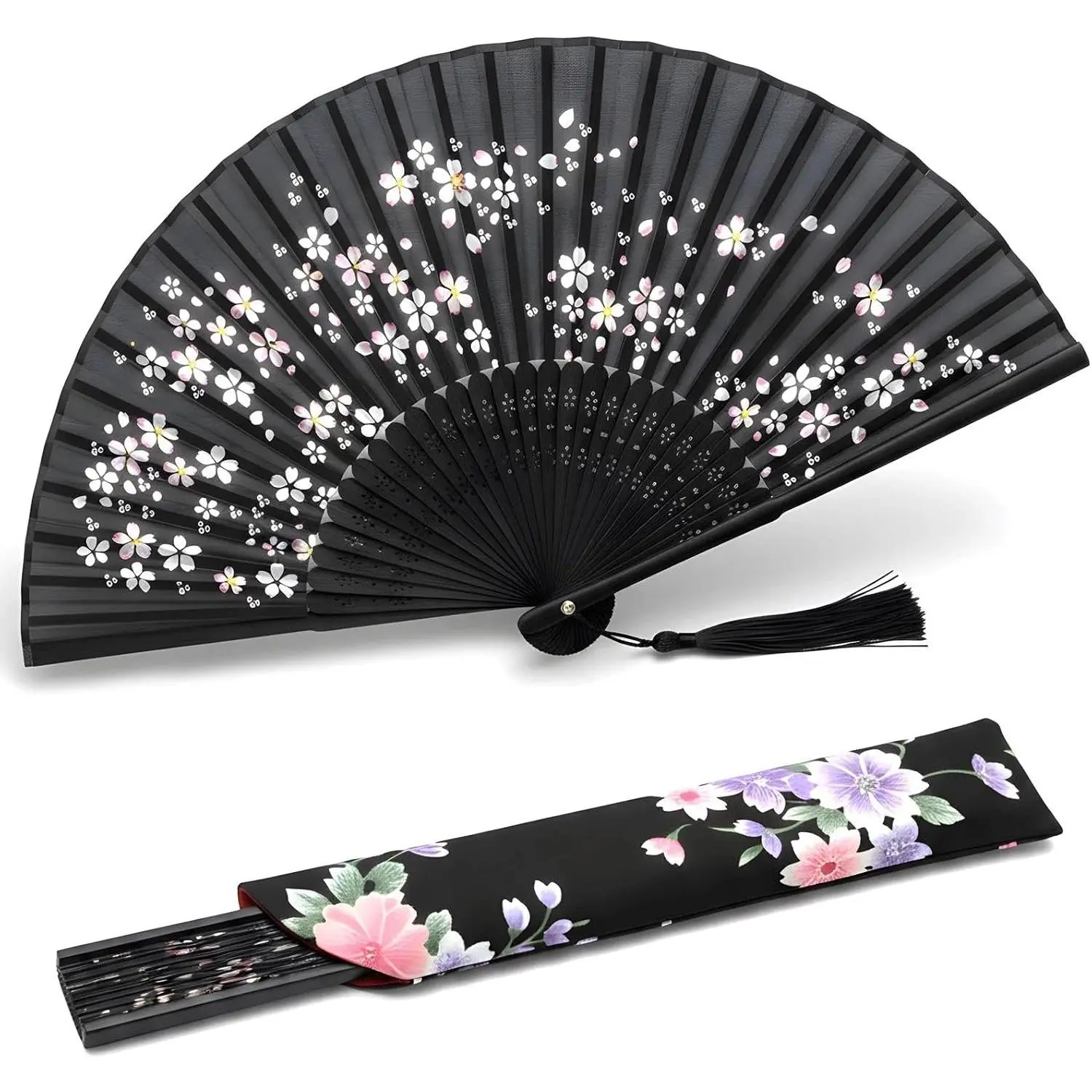 Hand Fan for Women Foldable - Portable Folding  Chinese Fan - for Hot Flashes, Summer Cooling, Festivals, Church, Dancing (Black )