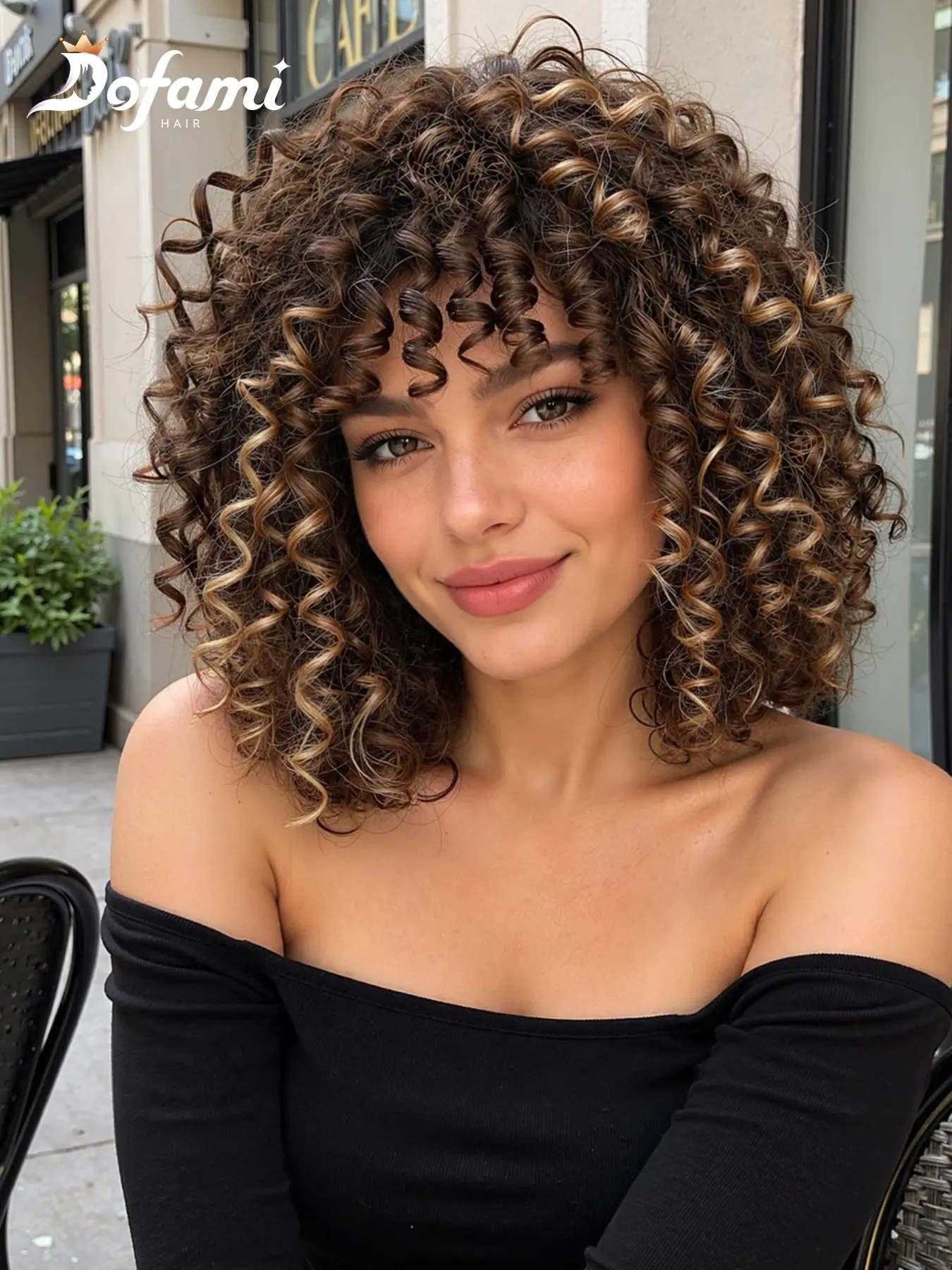 12-Inch Latin Small Curl Dyed Wig Full Headpiece, Shoulder-Length Deep Light Gold Spiral Curl, Voluminous Retro Style for Women, Curled Synthetic Wig, Curly Hair Wigs