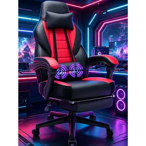 Red Big and Tall Ergonomic Gaming Chair with Massage Lumbar Support, Heavy Duty High Back Office Computer Chair for Adults, Retractable Footrest & Adjustable Height Racing Game Chair
