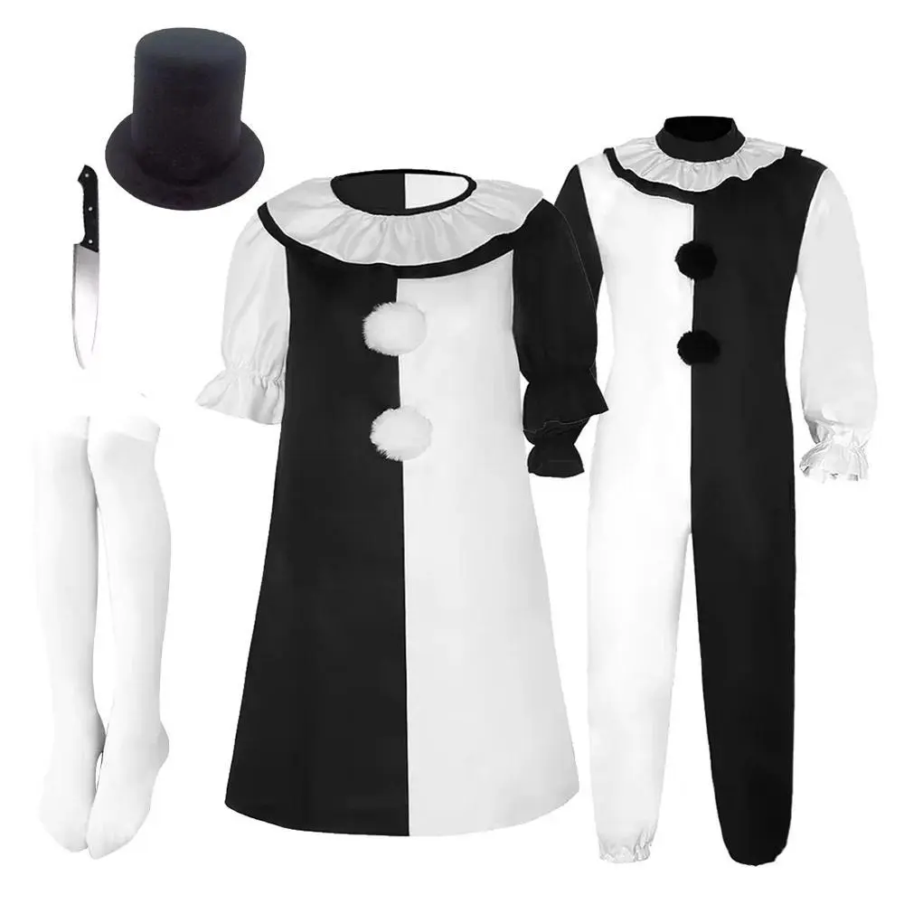 Terrifier Art Clown Costume Joker Cosplay Jumpsuit Girls Role Play Fancy Dress Up Horror Dress Suit Halloween Carnival Party