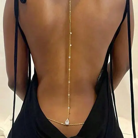 Elegant Backless Body Chain for Women, Zirconia Water Drop Necklace, Fashionable Wedding Accessory, Luxurious Bridal Jewelry, Body Jewellery