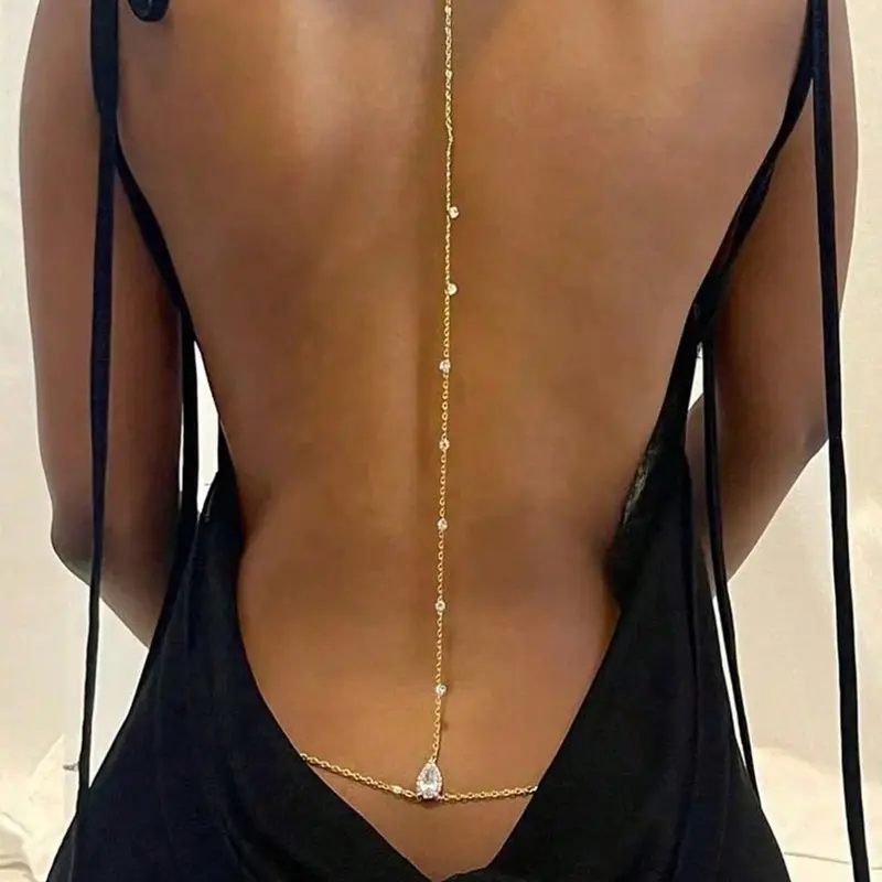 Elegant Backless Body Chain for Women, Zirconia Water Drop Necklace, Fashionable Wedding Accessory, Luxurious Bridal Jewelry, Body Jewellery