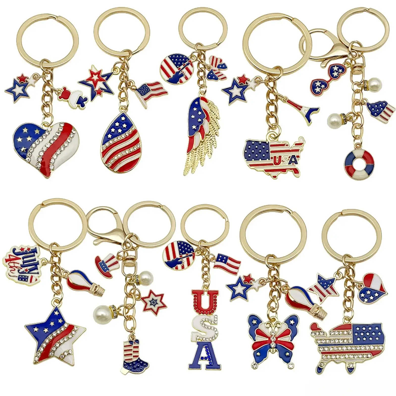 4th Of July Patriotic Keychain Bag Charm, Enamel American Flag Heart Star Pendant, Creative Stylish Key Chain, Trendy Independence Day Accessory for Backpack Purse Decor & Daily Holiday Gift summerwins