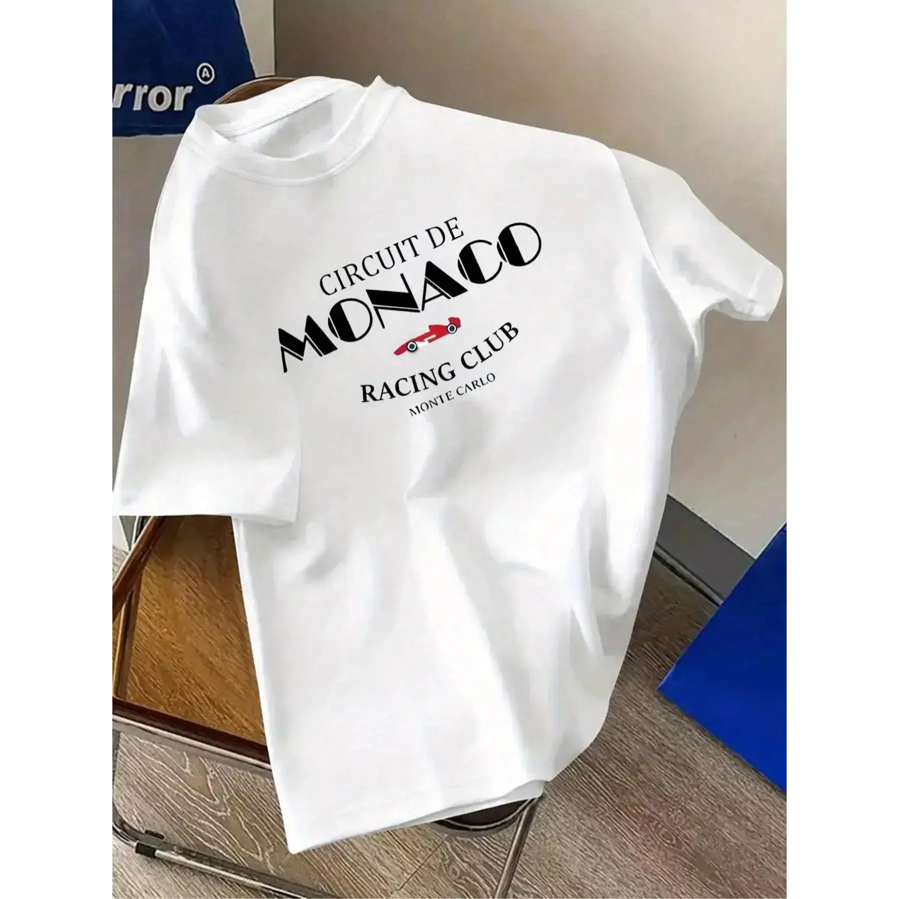 Men's Regular Fit Circuit De Monaco Graphic Print Round Neck Tee, Street Fashion Casual Short Sleeve T-Shirt for Daily Wear, Men's Top for All Seasons, Casual Streetwear, Menswear