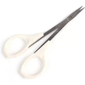 4 Inch Straight Blade Eyebrow Scissors, Multi-Purpose Beauty Grooming Tool for Lash Cuticle Manicure Pedicure Nail Eyelash Dry Skin Trimming, White