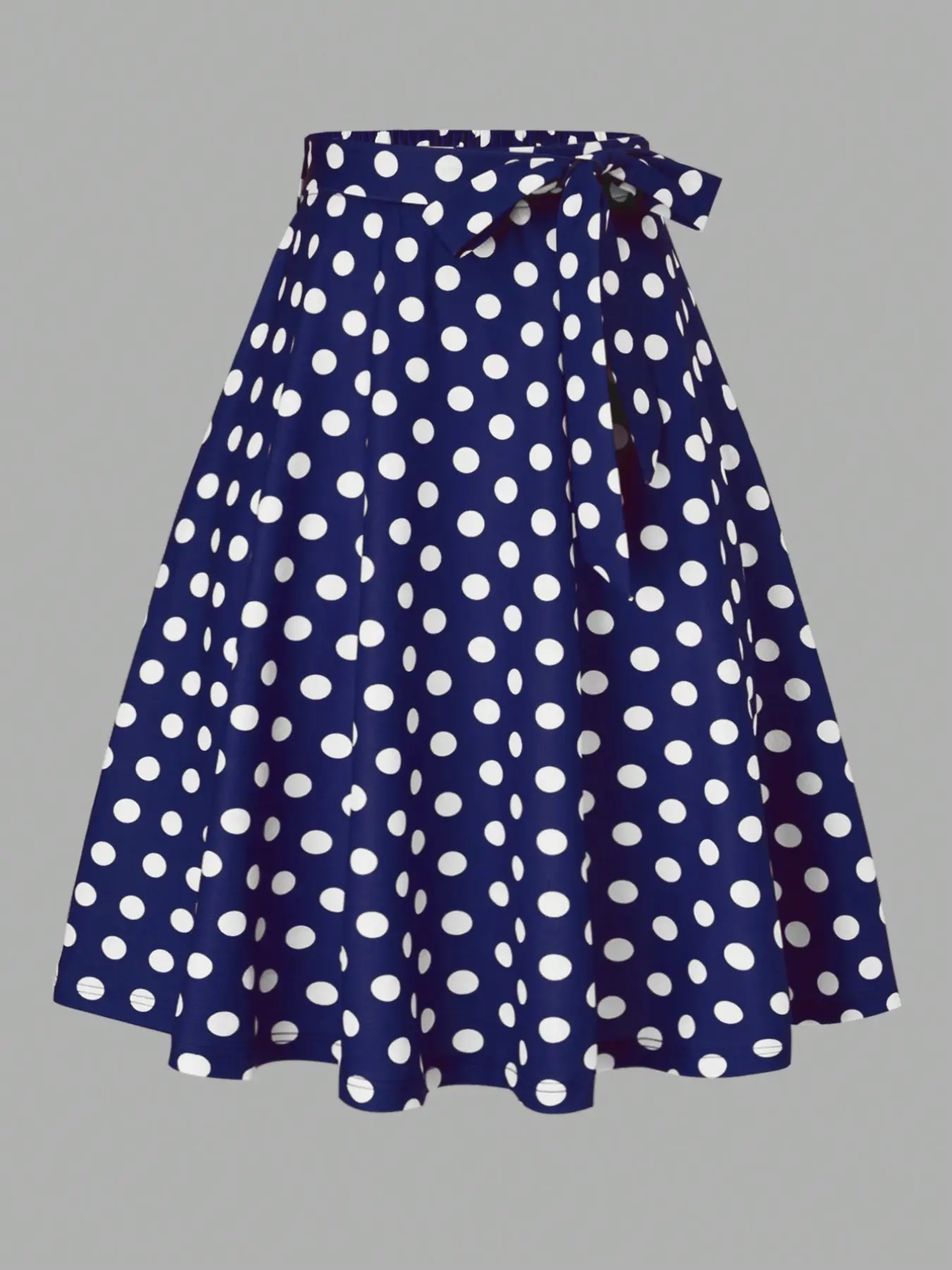 Polka Dot Side Tie A-Line Midi Skirt for Women, Waist Cinch Slimming Hips Covering Versatile Casual Office Vacation Dress