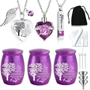Cremation Urn Necklace for Ashes Set of 6 Small Cremation Urns for Human Pet Keepsake Sharing Urns Memorial Ashes Holder A Limb has Fallen from The Family Tree 6Pcs Purple