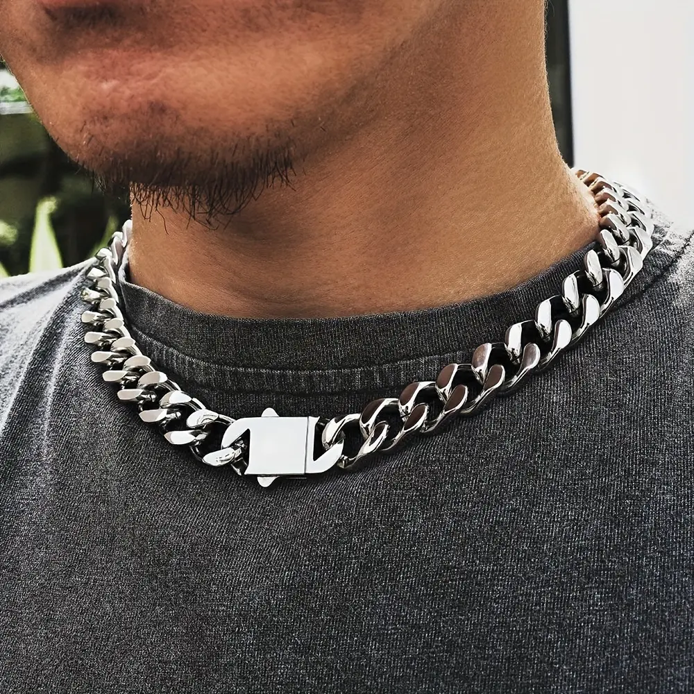 Men's Titanium Steel Cuban Chain Necklace - Hip Hop Style, Non-Fading Smooth Finish, 8/10/12mm, Casual Daily Male Chain Jewelry Accessory