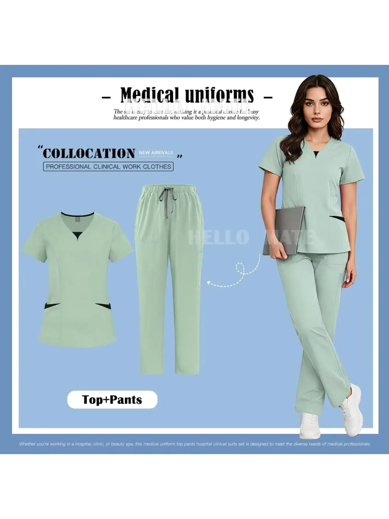 Without Wrinkles Suitable for Pet Hospital Staff Beauty Salon Massage Overalls Set Clinic Front Desk Uniform New Easy Care Set Woman Ultra Soft Surgery Workwear Top+pant