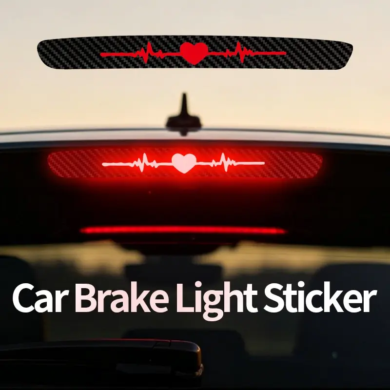 High-Position Brake Light Sticker, Car Tail Light Exterior Modification, Heartbeat Design, Carbon Fiber Matte Finish, Vinyl Material, Universal Car Sticker, Sticker For Cars