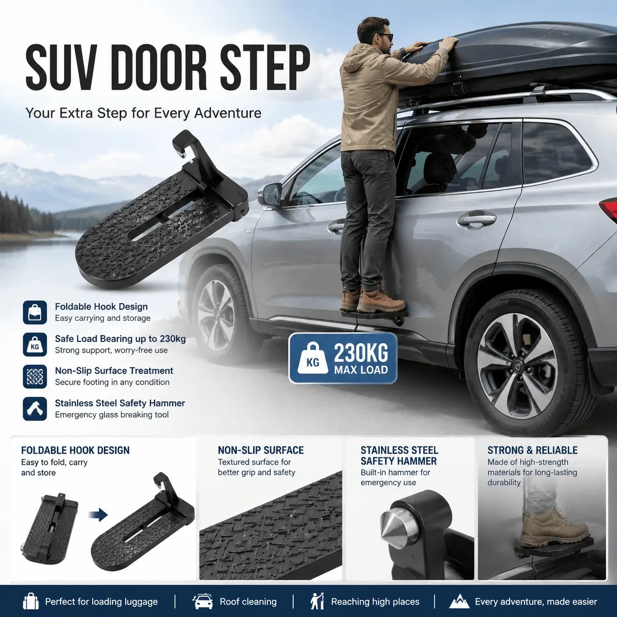 High Strength Aluminum Anti-Slip Running Boards for SUV Truck Jeep, Reinforced Heavy Duty Design, Rust Corrosion Resistant for Outdoor Adventure, Easy Mount Universal Side Step Nerf Bars