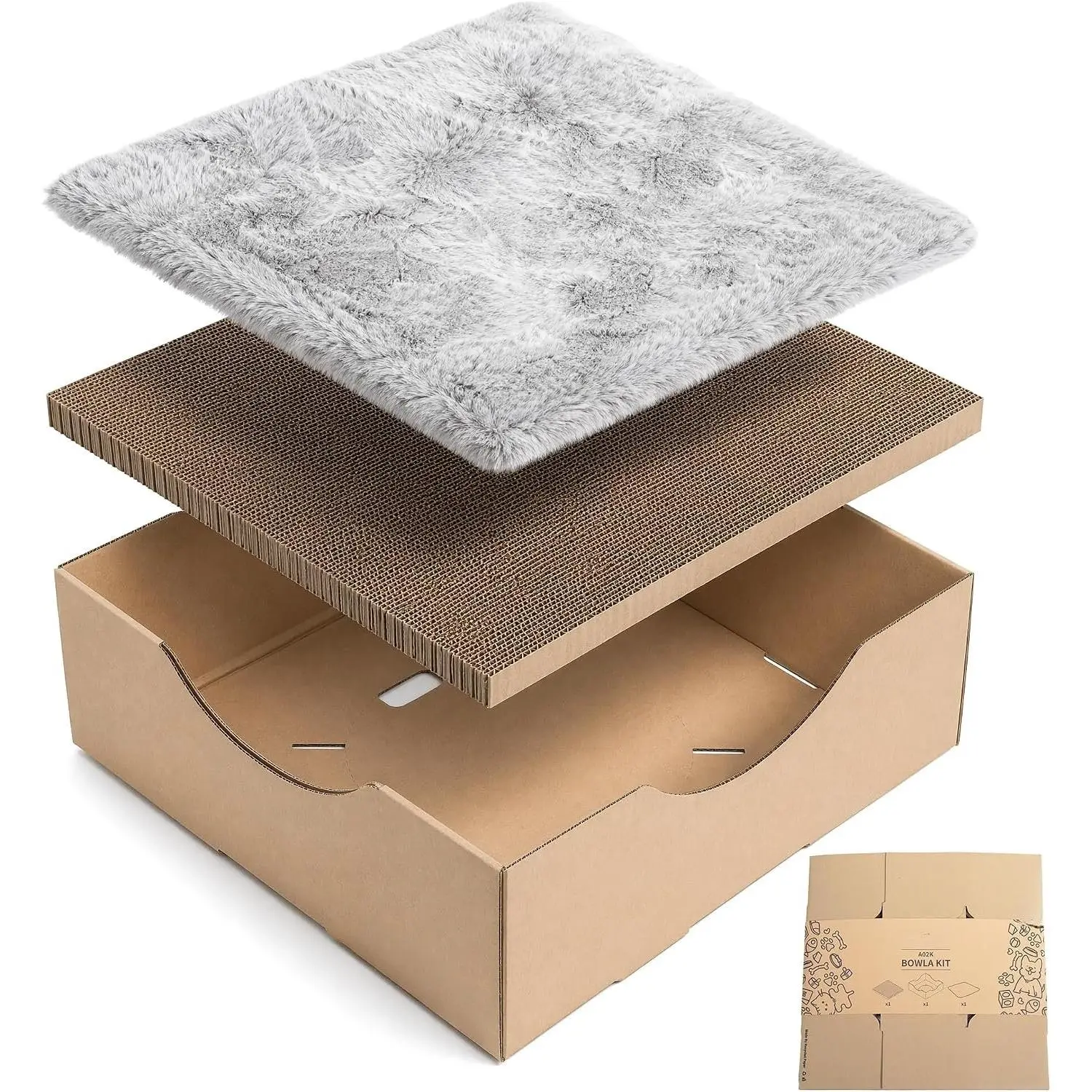Cardboard  House with Replaceable Scratcher &  Cushion, 2-in-1  Lounge Bed & Scratch Box,   Furniture Cube  Bed for Indoor Cats 13.8"