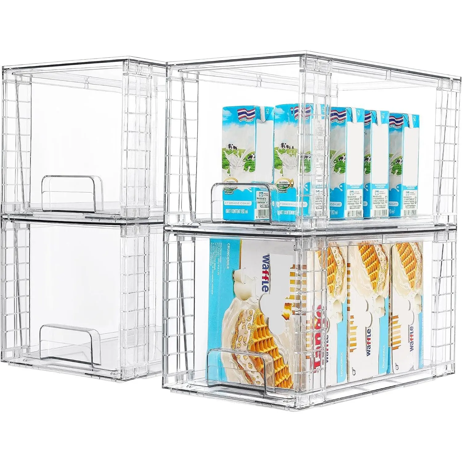 4Pack Large Stackable Pantry Storage Drawers, Clear Organizer Bins with Handles, Acrylic Drawer Organizers for Kitchen, Pantry, Bathroom Undersink, Cabinet Organization and Storage