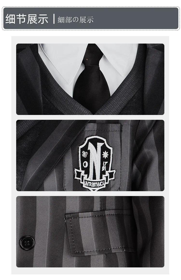The Addams Family Wednesday Cosplay Costume Girl School Black Uniforms Suit Dress Woman Halloween Party Clothes Wig