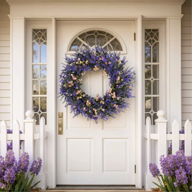 1pc Artificial Summer Wreath |Lavender Wreath, Decorative Wreath, Suitable For Front Door, Country Style Indoor And Decor, Ideal For Spring, Summer, Mother'S Day