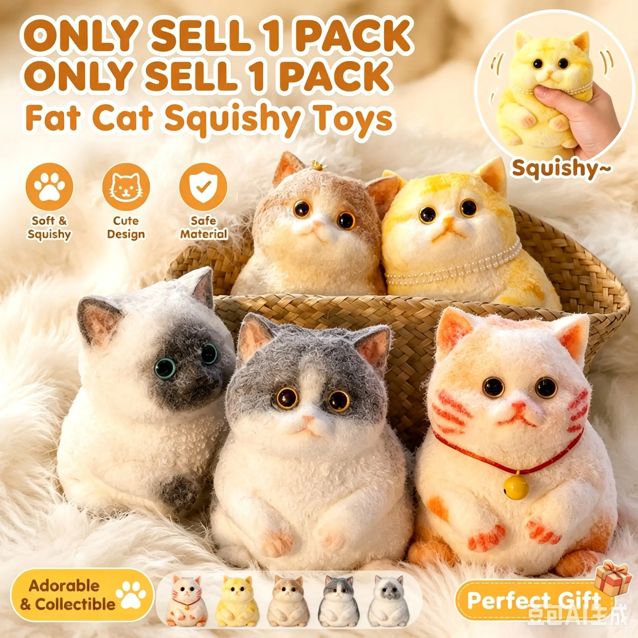 Cute Cat Stress Relief Toy, Soft Slow-Return Compression Toy, Safe Non-Toxic Tpr Material, Desk Decoration, Birthday Gift, Party Favor