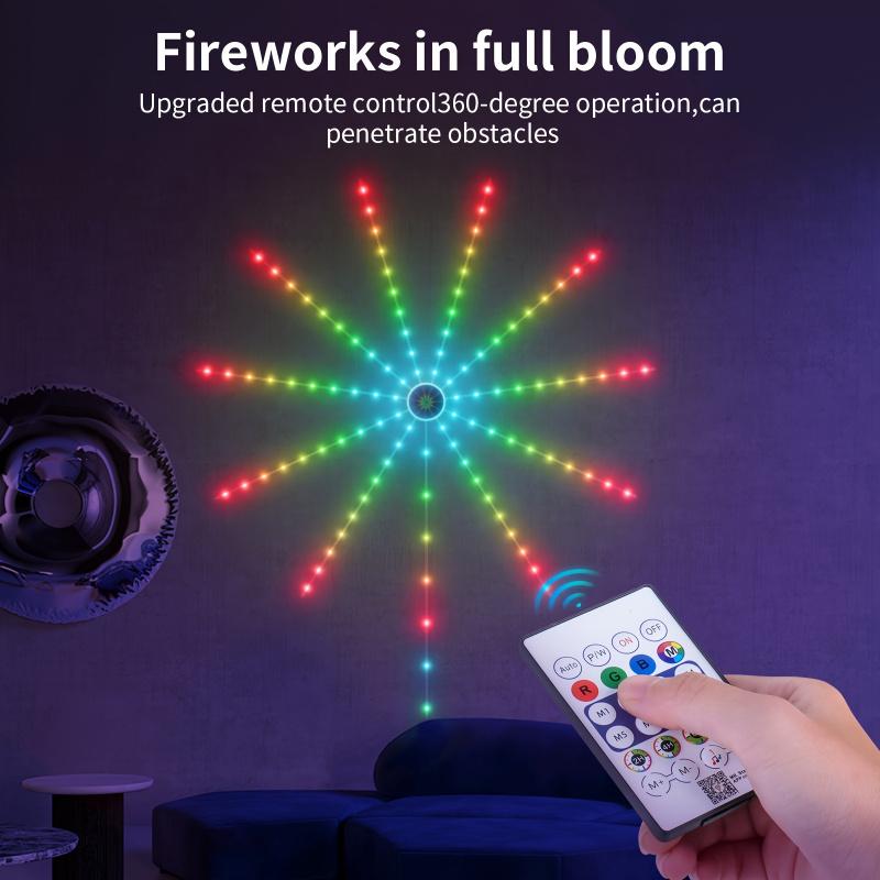 RGB fireworks effect LED ambient light, supports APP control, smart color-changing light strip, suitable for party lights, bedroom lights, and holiday decorative lights. Smart LED light.