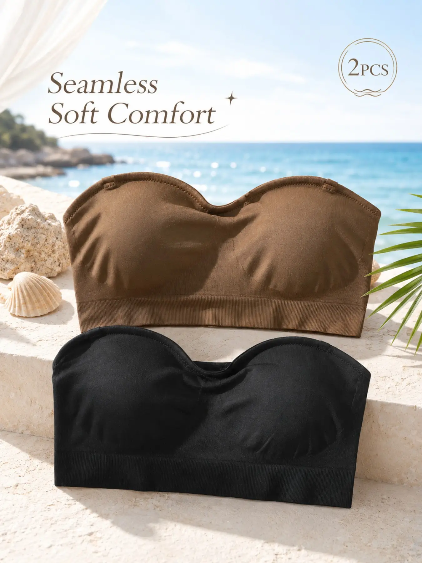 1/2/3 PCS Women's Seamless Fixed-cup Bra Strapless Bandeau Bra, Wireless Tube Top Underwear with No Show Invisible Look, Soft Stretch Fabric, Comfortable All Day Medium Support, Clear Shoulder Straps Included